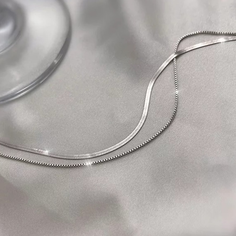 NEW 925 STERLING SILVER DOUBLE LAYER CHAIN NECKLACE,NICE NECKLACE,CUTE NECKLACE - Picture 4 of 4